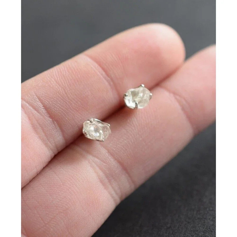 Lake County diamond earrings, 925 sterling silver, raw gemstones